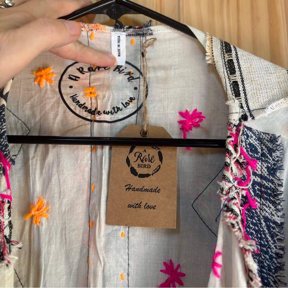 🆕 A Rare Bird Patchwork Multicolor Open Front Cardigan OS - Picture 15 of 16